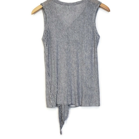 Rachel Roy Top Women S 100% Linen Blue White Striped Button Up Sleeveless - Picture 2 of 7